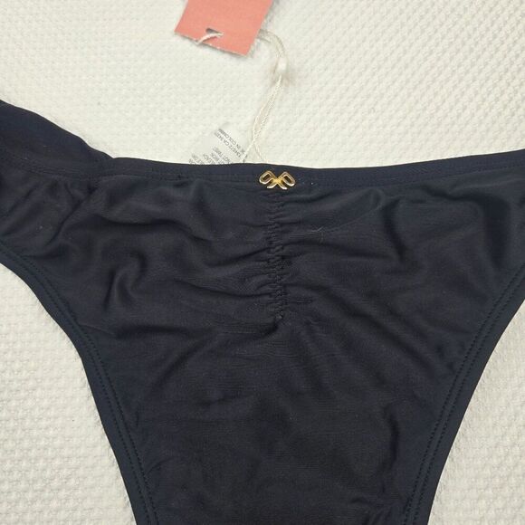 PilyQ Womens M Tiny Scrunch Bikini Bottom Black Maroon Swimwear MSRP $68 New - Picture 5 of 5